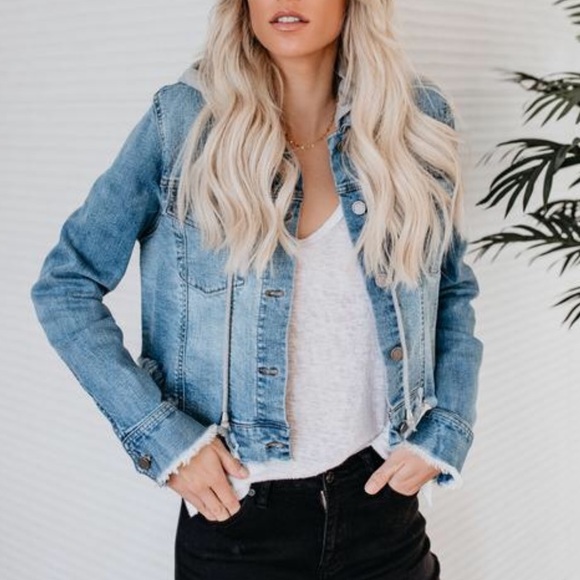 Frayed Distressed Hoodie Hooded Jean Jacket - Picture 2 of 8